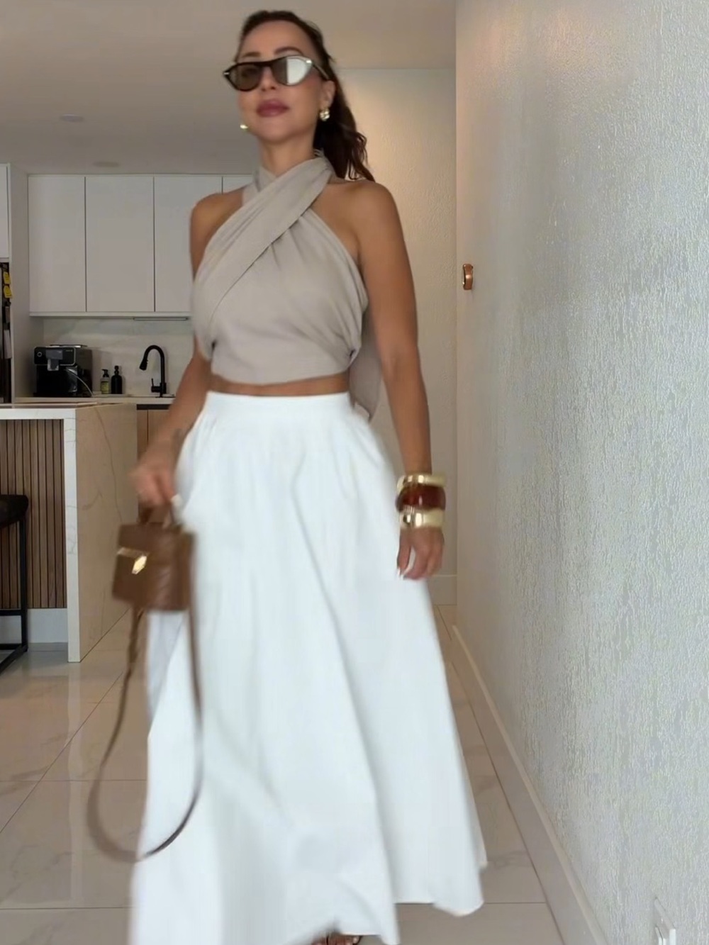 Linen Blend Crisscross Halter Crop Top